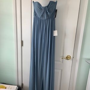 Lulus blue slate strapless prom dress